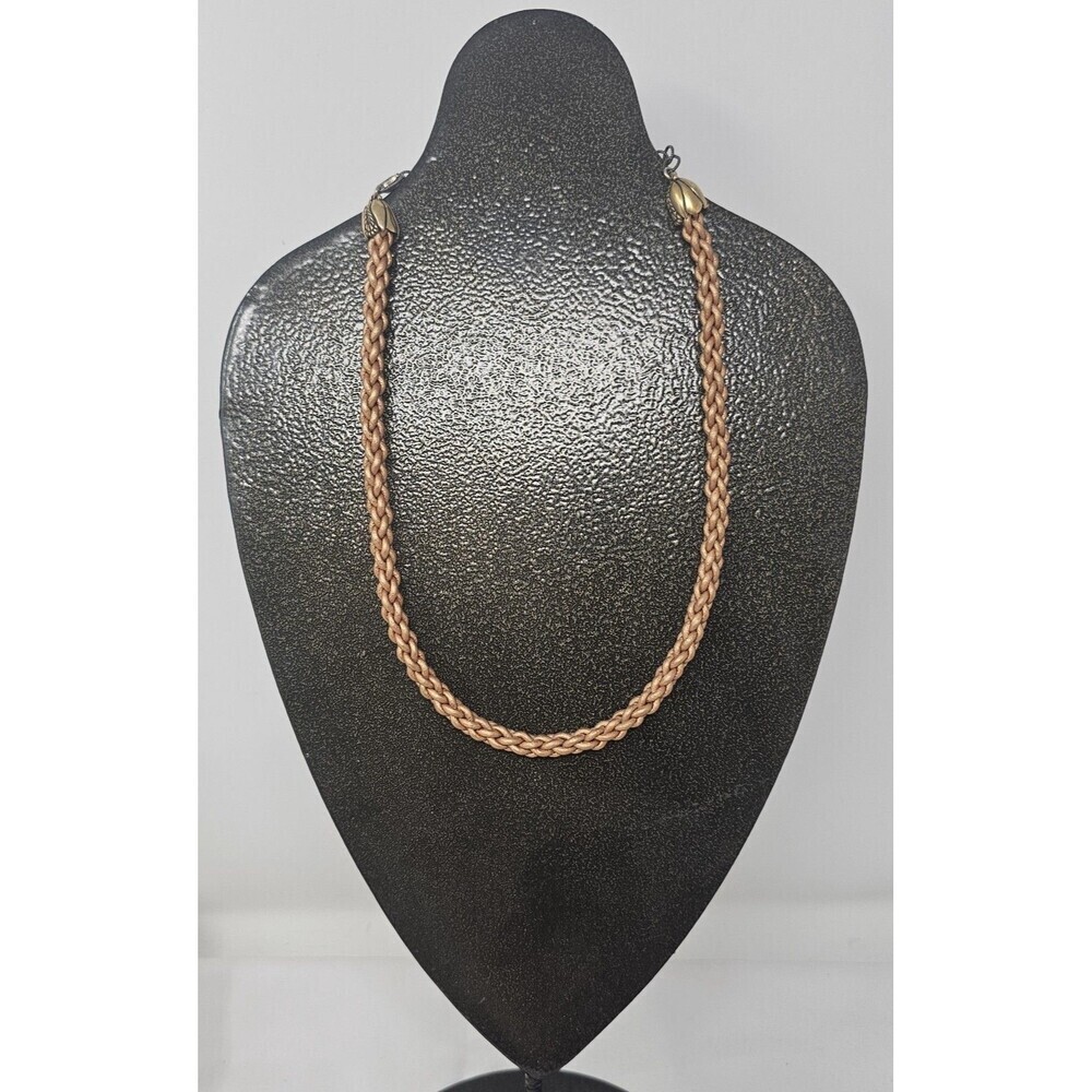 Vintage Carolyn Pollack Woven Leather Cord W/Brass End Caps 925 Chain Necklace